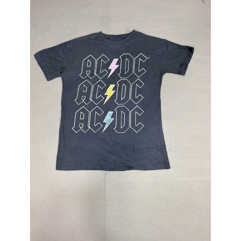 AC/DC Graphic T-Shirt XS Charcoal Gray Lightning Bolt Rock Band Tee 2023